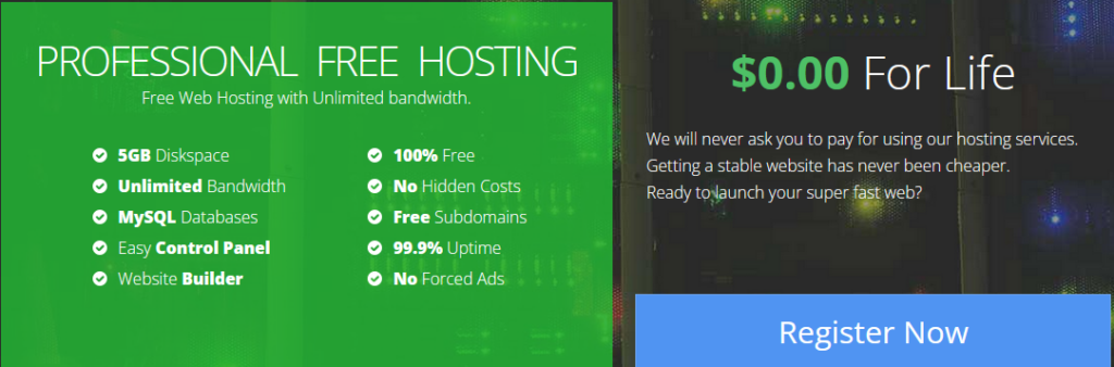offre de l'hébergeur Pro Free Host